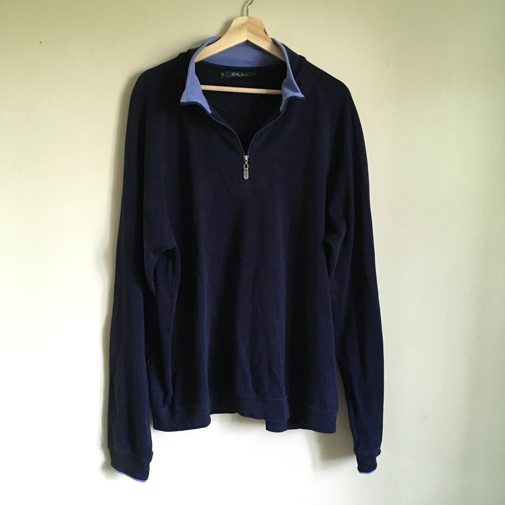 Bobby Jones Mens XL Quarter Zip Pullover Navy Blue Contrast Collar Golf Sweater